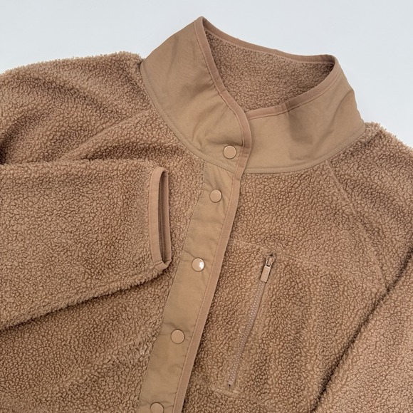 Victoria's Secret PINK Mocha Brown Sherpa Cozy Snap Fleece Jacket Size Large NEW - Picture 1 of 8